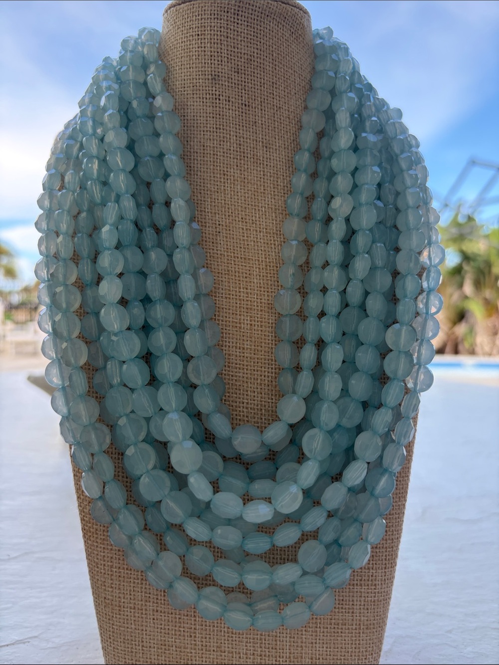 Light Blue Multi-Strand Beaded Acrylic Necklace - Women Jewelry